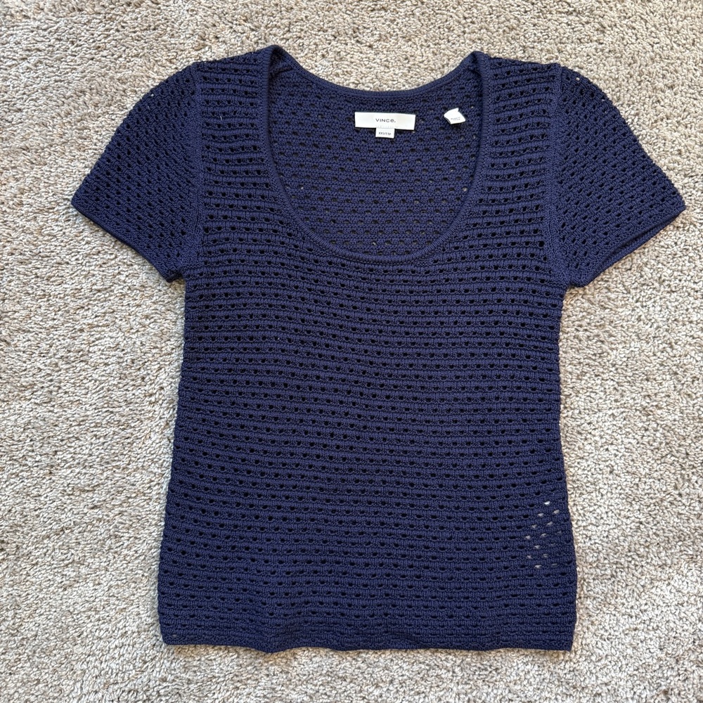 Vince Textured Scoop Neck Sweater Navy XXS